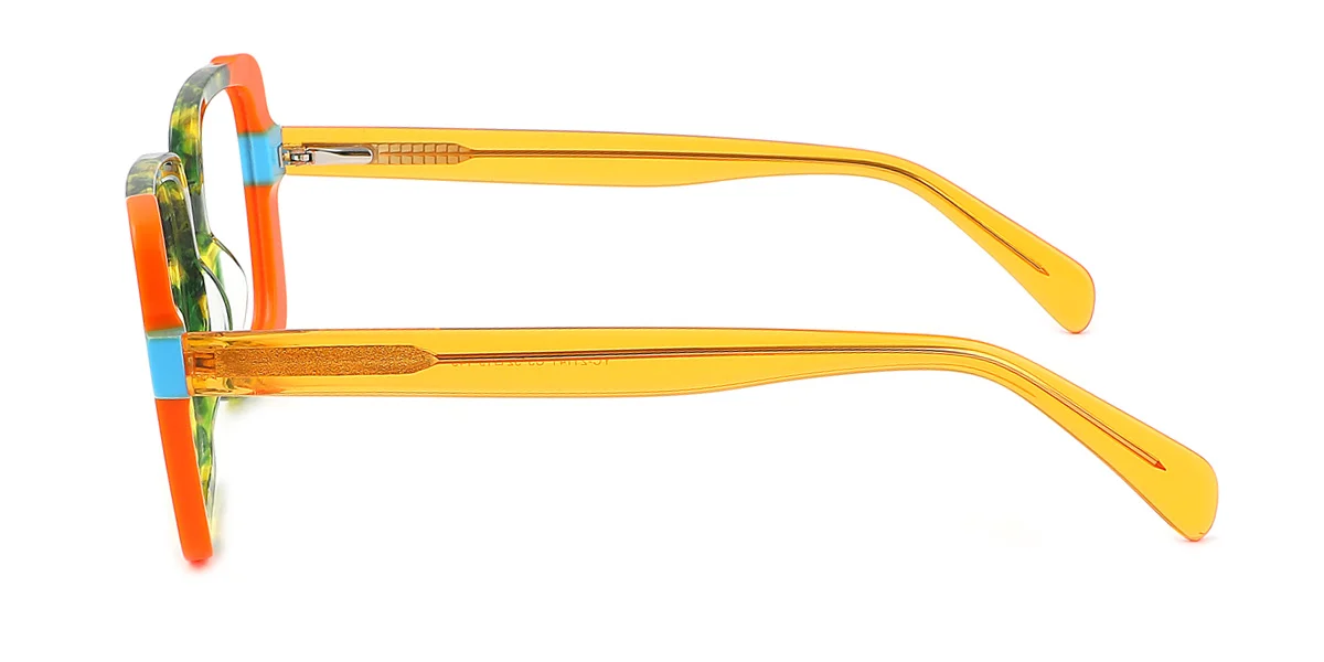 Orange Rectangle Unique Gorgeous Floral Acetate Spring Hinges Eyeglasses | WhereLight