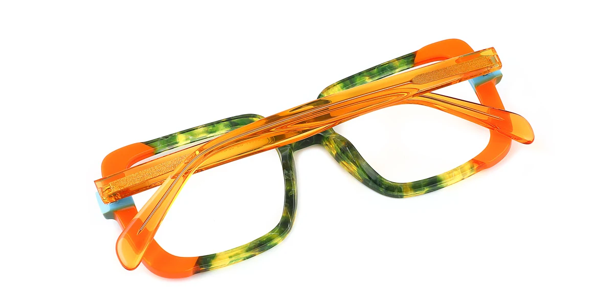 Orange Rectangle Unique Gorgeous Floral Acetate Spring Hinges Eyeglasses | WhereLight