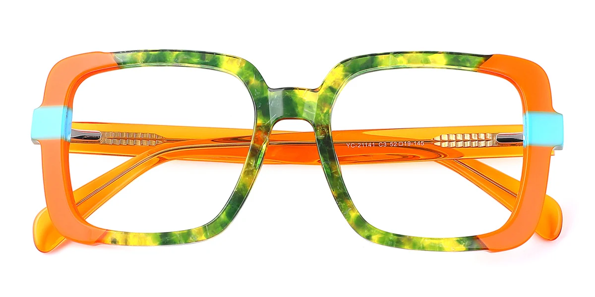 Orange Rectangle Unique Gorgeous Floral Acetate Spring Hinges Eyeglasses | WhereLight