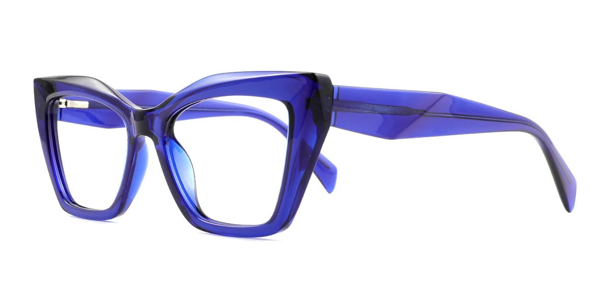 Blue Cateye Simple Classic Spring Hinges Custom Engraving Eyeglasses | WhereLight