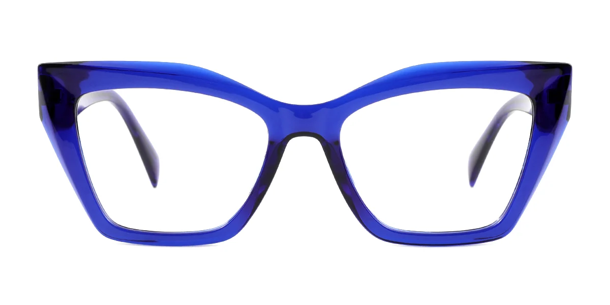 Blue Cateye Simple Classic Spring Hinges Custom Engraving Eyeglasses | WhereLight