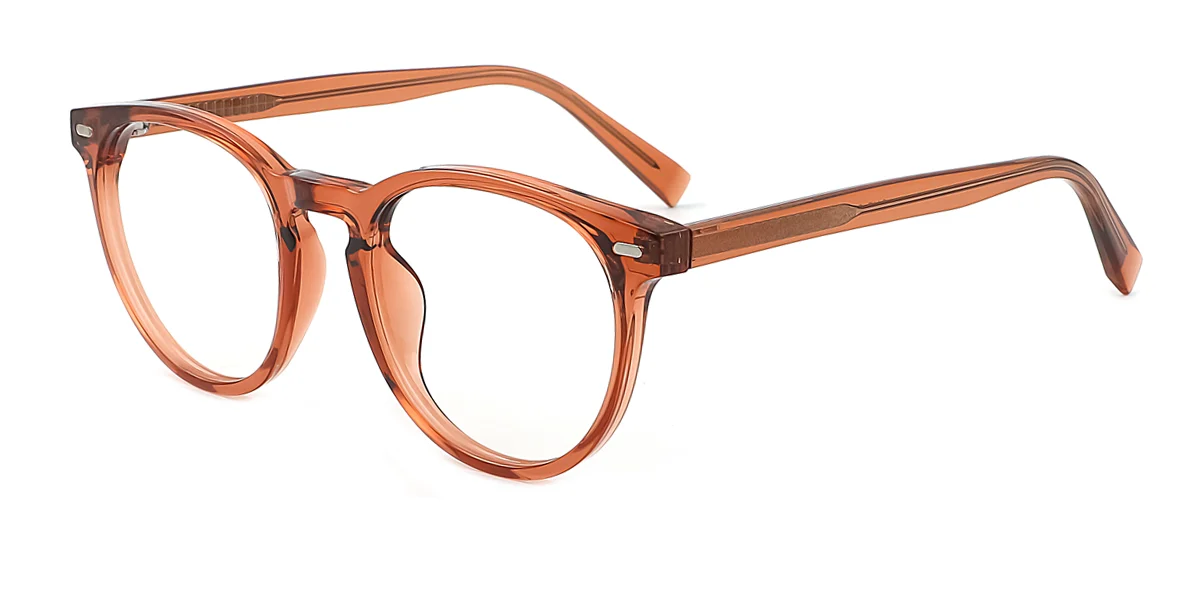 Brown Round Oval Simple Classic Retro Custom Engraving Eyeglasses | WhereLight
