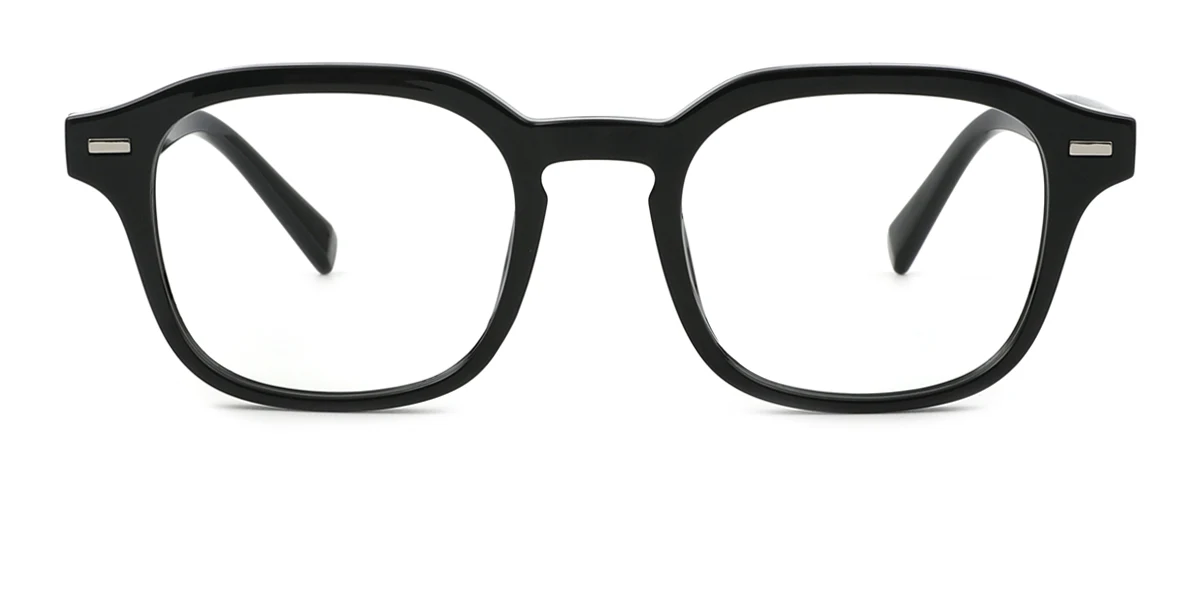 Black Rectangle Irregular Simple Classic Retro Custom Engraving Eyeglasses | WhereLight