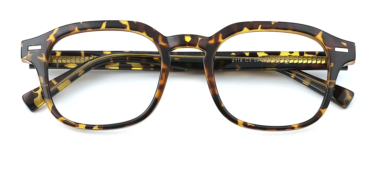 Tortoiseshell Rectangle Irregular Simple Classic Retro Custom Engraving Eyeglasses | WhereLight