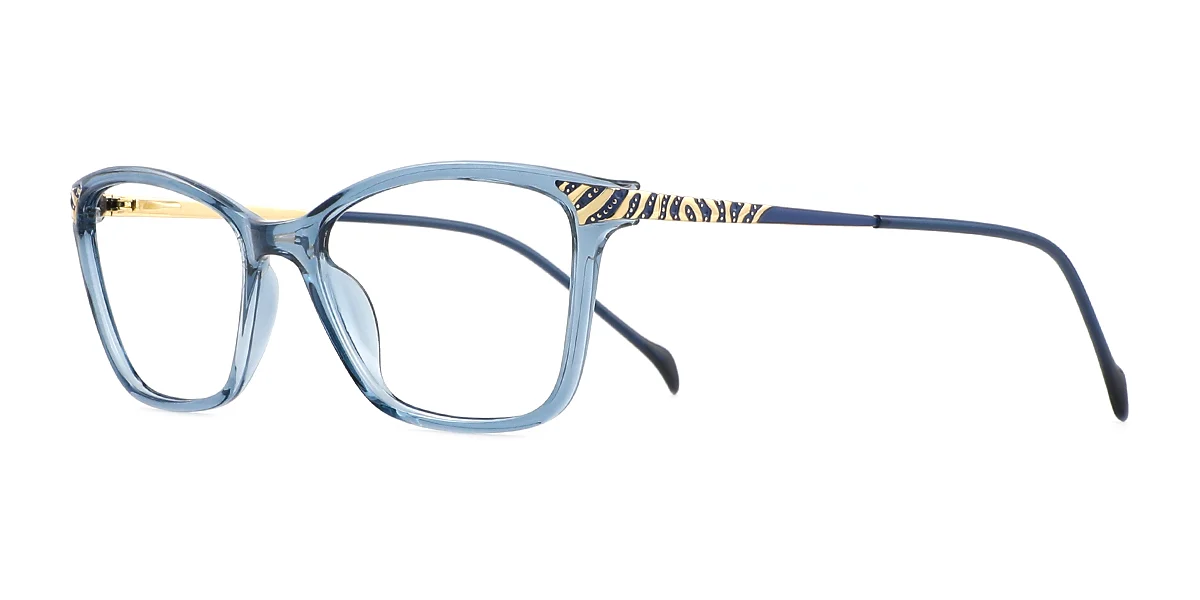 Blue Cateye Rectangle Simple Retro Spring Hinges Super Light Eyeglasses | WhereLight