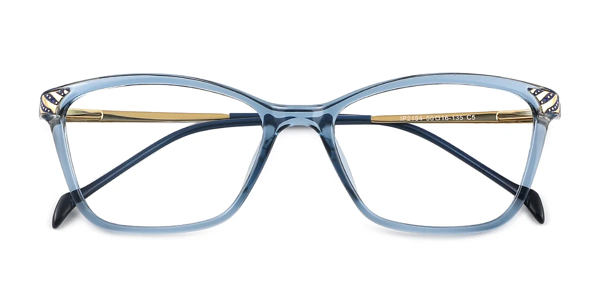 Blue Cateye Rectangle Simple Retro Spring Hinges Super Light Eyeglasses | WhereLight