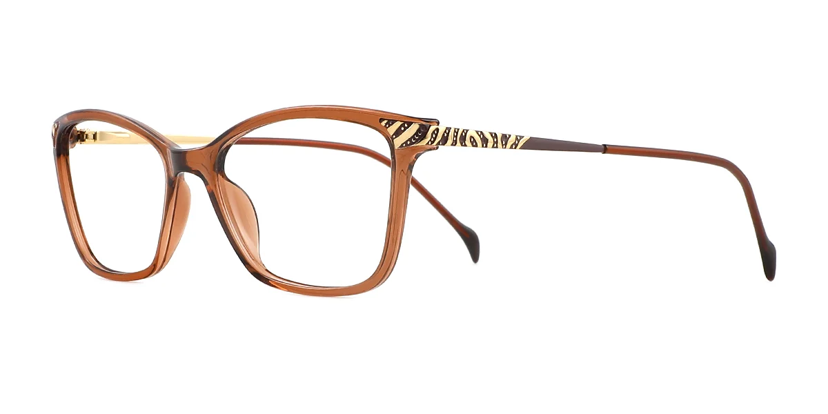 Brown Cateye Rectangle Simple Retro Spring Hinges Super Light Eyeglasses | WhereLight