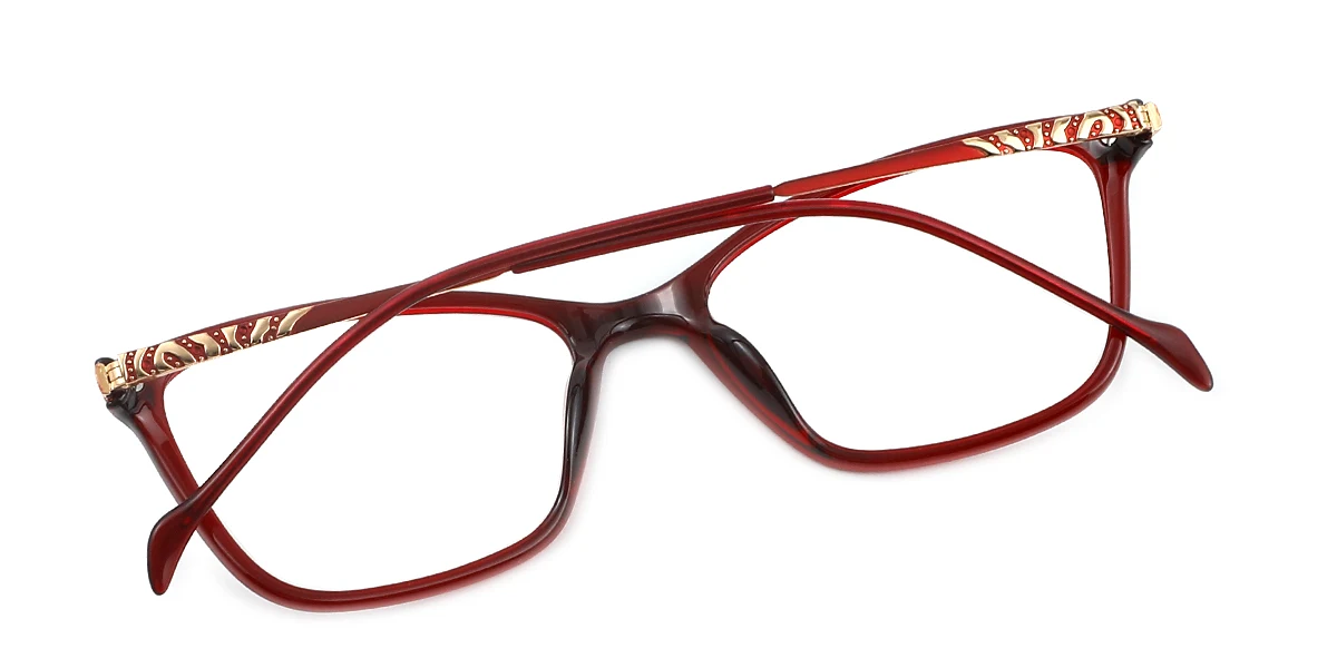 Red Cateye Rectangle Simple Retro Spring Hinges Super Light Eyeglasses | WhereLight