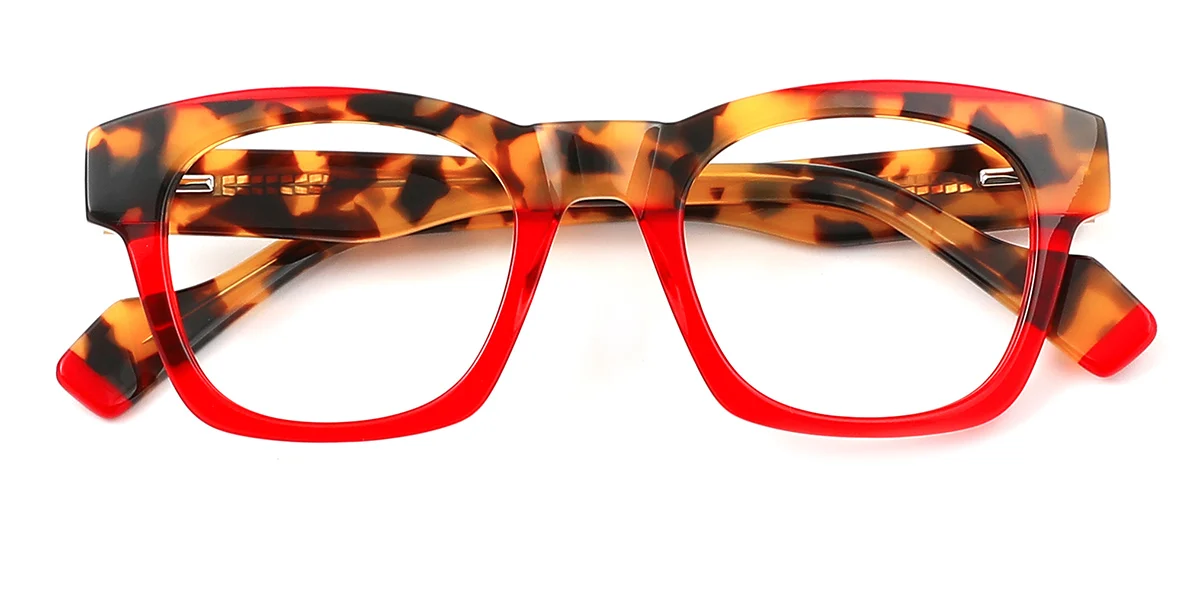 Red Rectangle Simple Custom Engraving Eyeglasses | WhereLight