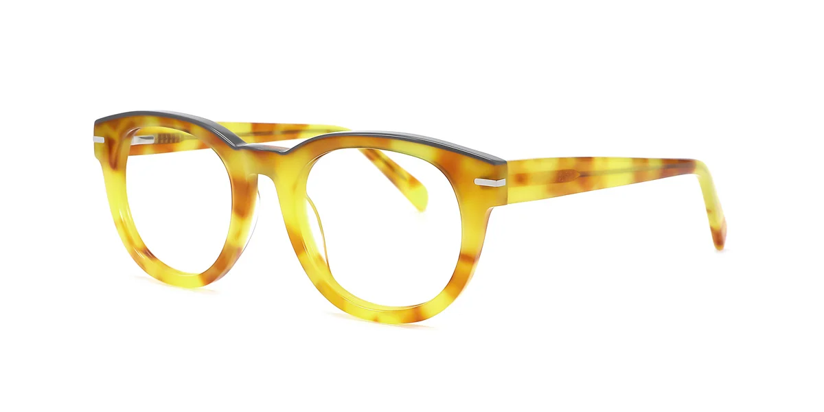 Yellow Oval Unique Spring Hinges Custom Engraving Eyeglasses | WhereLight