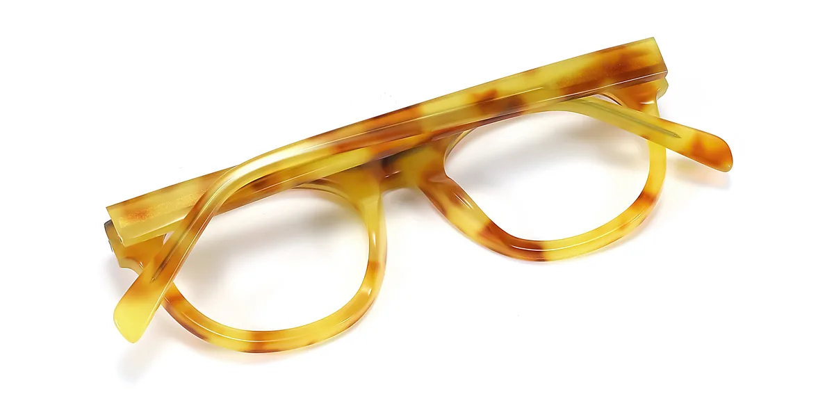 Yellow Oval Unique Spring Hinges Custom Engraving Eyeglasses | WhereLight