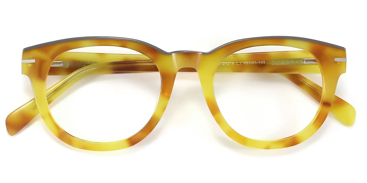 Yellow Oval Unique Spring Hinges Custom Engraving Eyeglasses | WhereLight