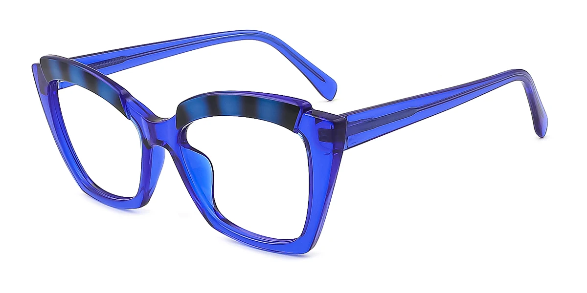 Blue Cateye Irregular Classic Retro Unique Gorgeous Spring Hinges Custom Engraving Eyeglasses | WhereLight