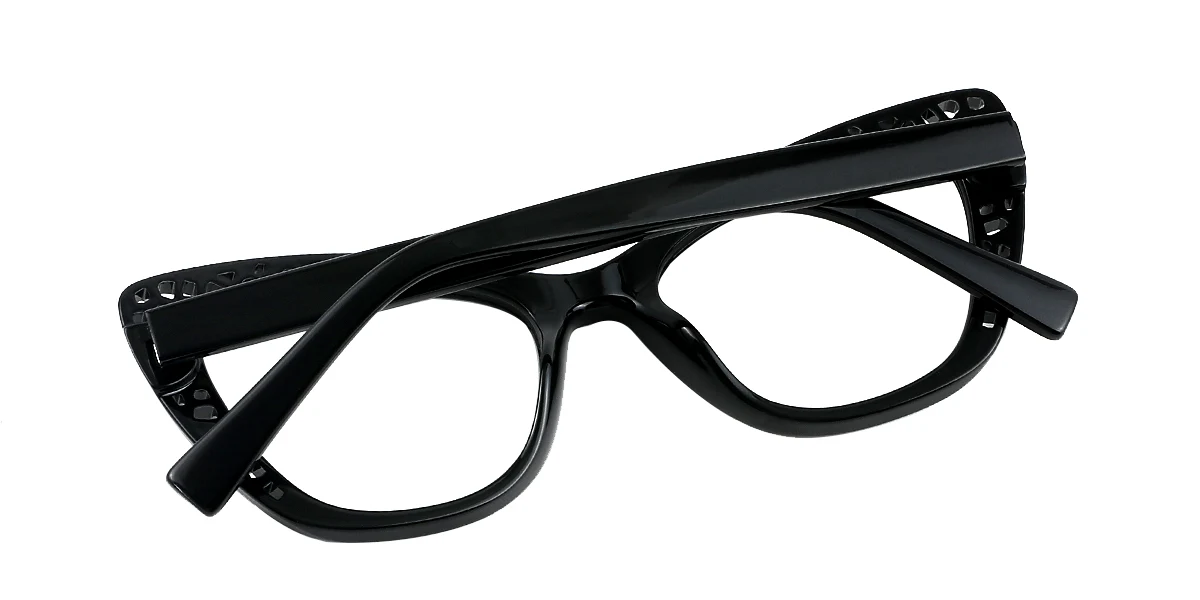 Black Cateye Simple Spring Hinges Custom Engraving Eyeglasses | WhereLight