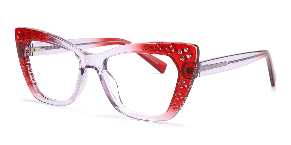 Red Cateye Unique Spring Hinges Custom Engraving Eyeglasses | WhereLight