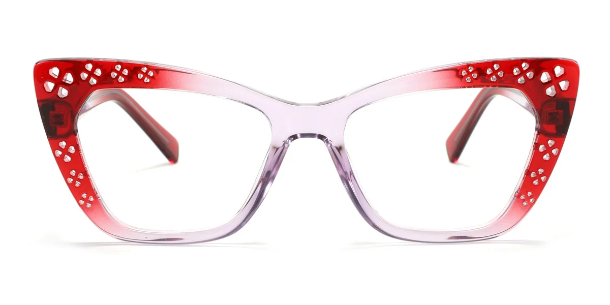 Red Cateye Unique Spring Hinges Custom Engraving Eyeglasses | WhereLight