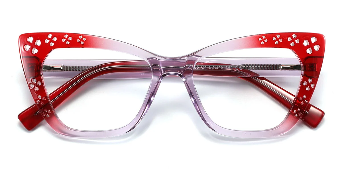 Red Cateye Unique Spring Hinges Custom Engraving Eyeglasses | WhereLight