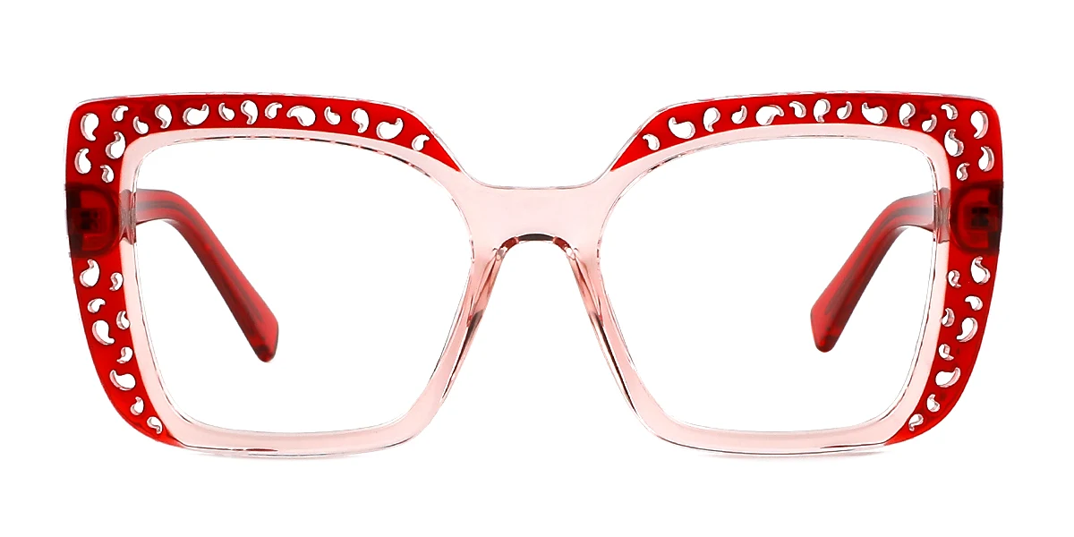 Red Rectangle Simple Classic Custom Engraving Eyeglasses | WhereLight