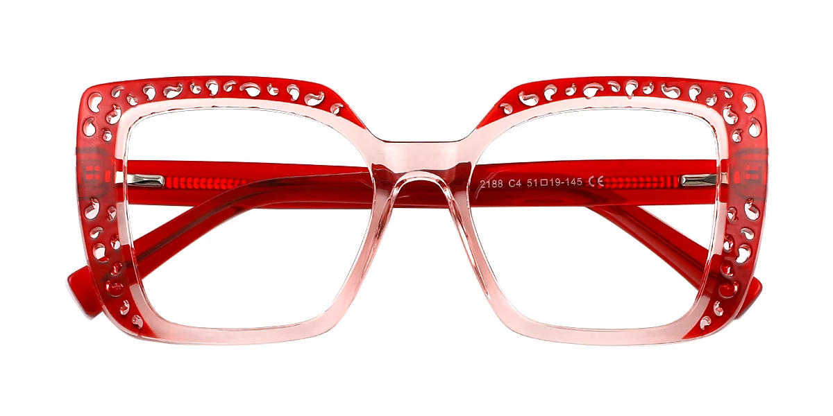 Red Rectangle Simple Classic Custom Engraving Eyeglasses | WhereLight