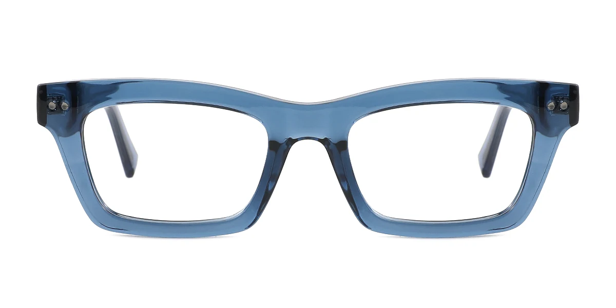 Blue Rectangle Simple Classic Custom Engraving Eyeglasses | WhereLight