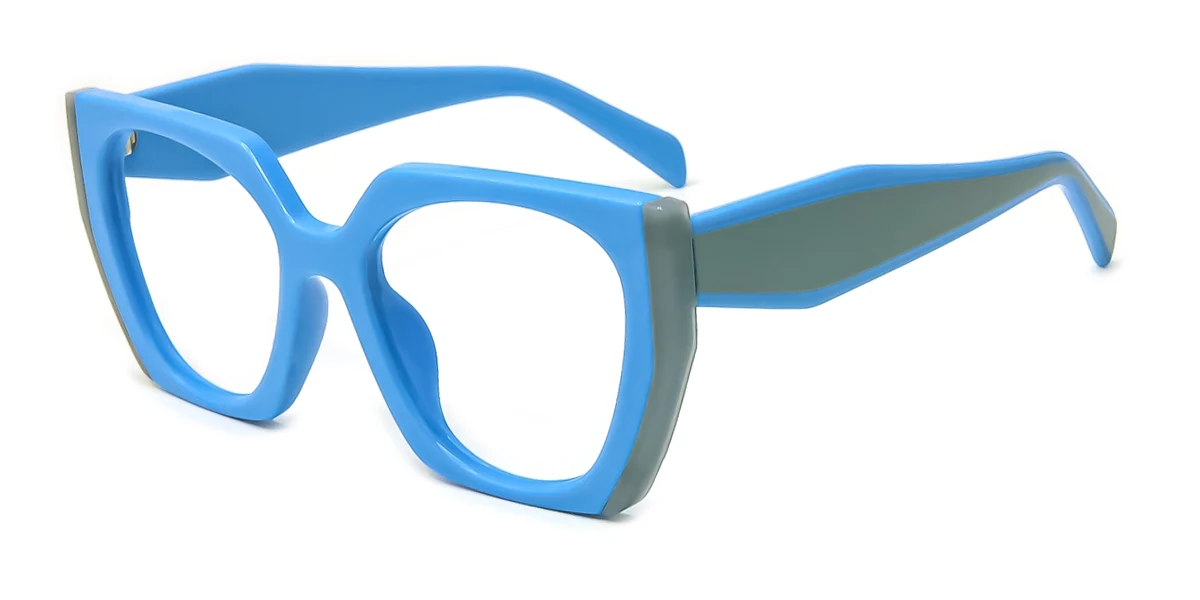 Blue Rectangle Geometric Simple Retro Custom Engraving Eyeglasses | WhereLight
