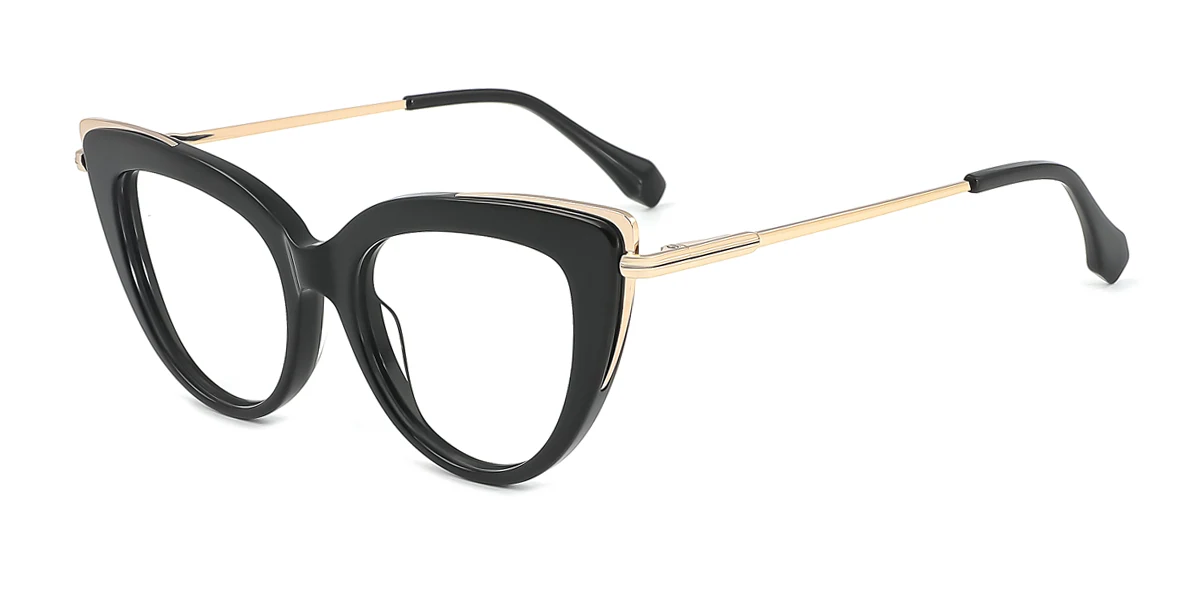 Black Cateye Oval Simple Retro Unique Spring Hinges Eyeglasses | WhereLight