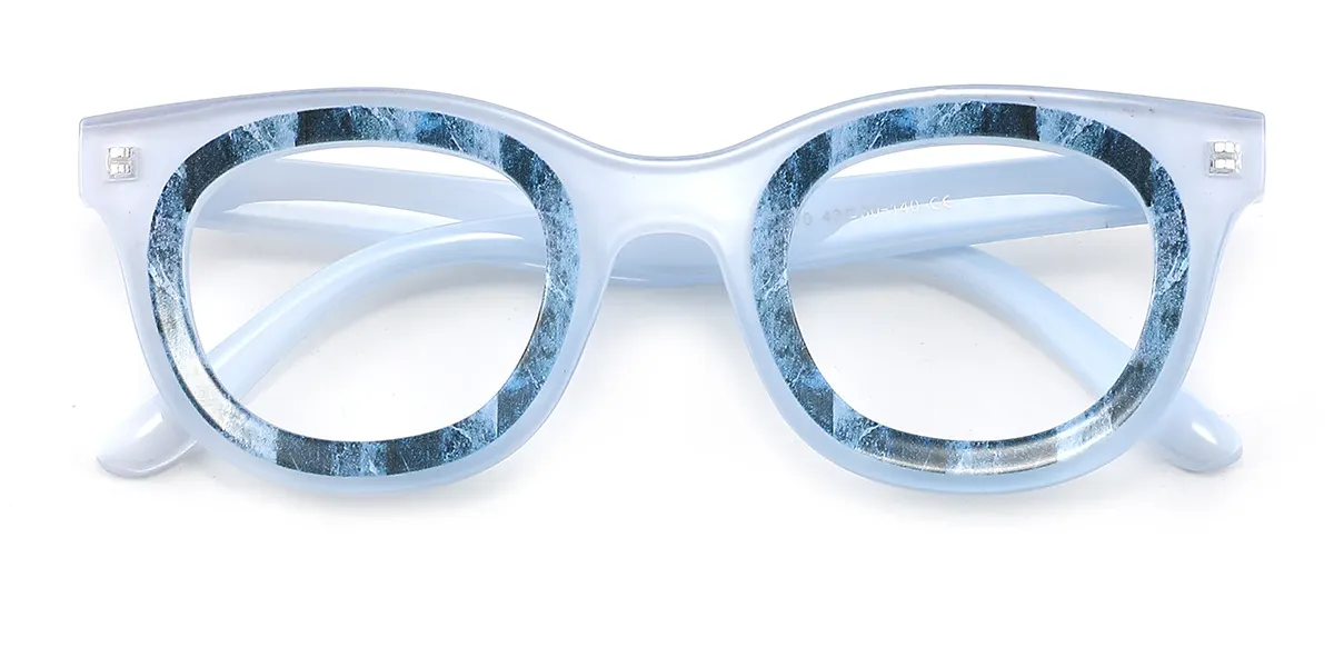 Blue Round Simple Retro Custom Engraving Eyeglasses | WhereLight