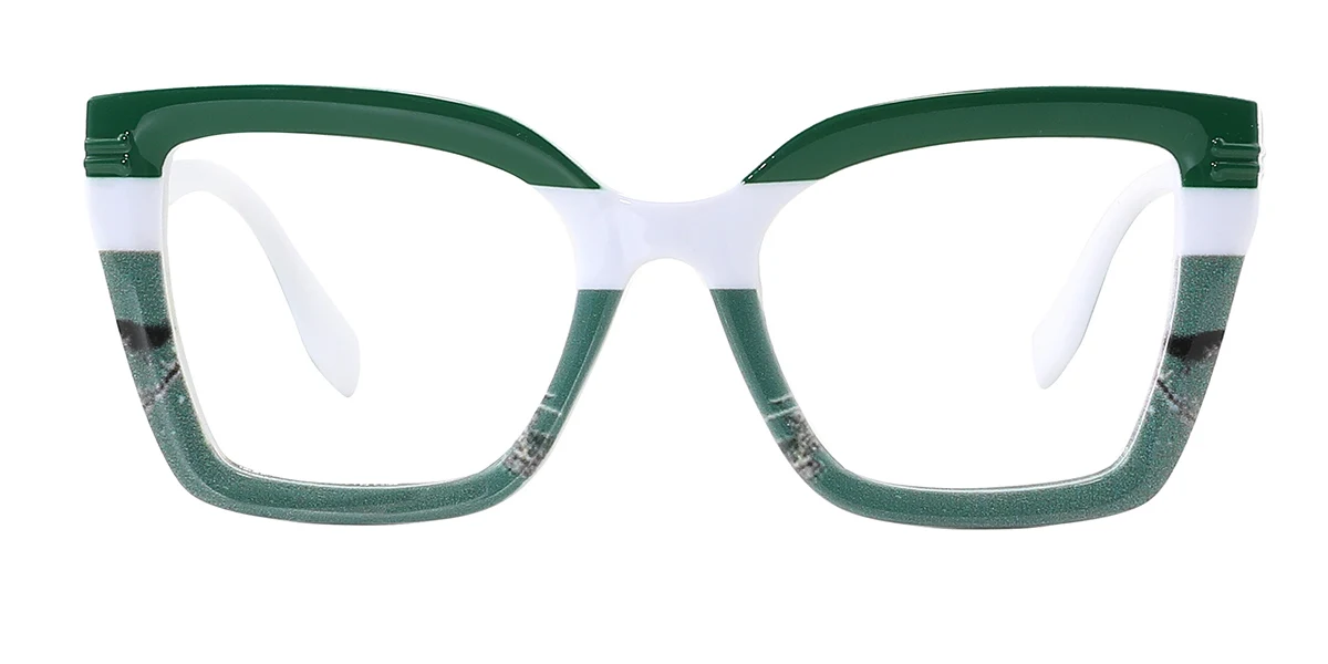 Green Rectangle Simple Retro Custom Engraving Eyeglasses | WhereLight