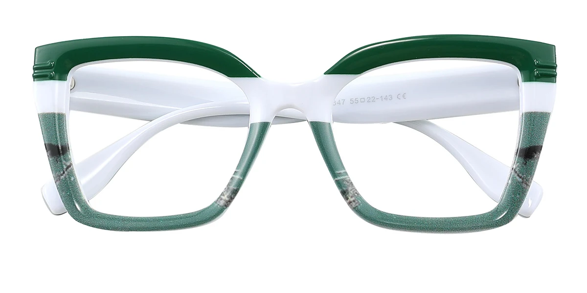 Green Rectangle Simple Retro Custom Engraving Eyeglasses | WhereLight