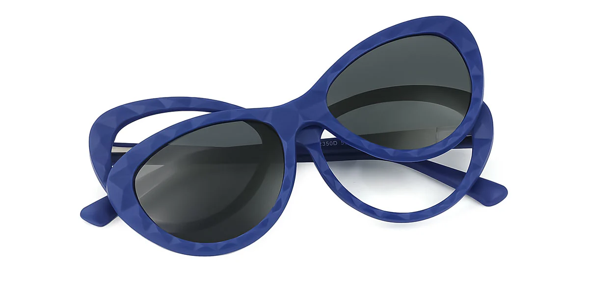 Blue Cateye Oval Simple Classic Retro Spring Hinges Clip-on Custom Engraving Eyeglasses | WhereLight