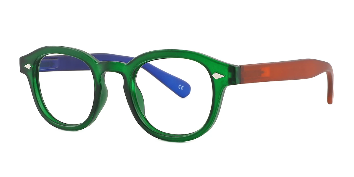 Green Oval Simple Retro Spring Hinges Custom Engraving Eyeglasses | WhereLight