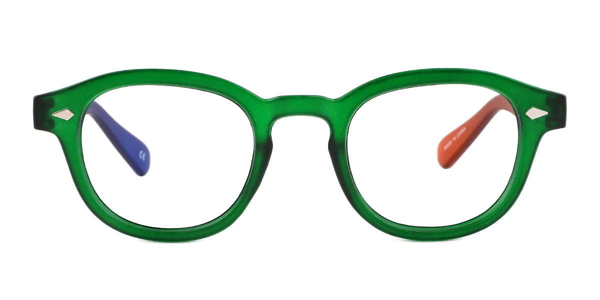 Green Oval Simple Retro Spring Hinges Custom Engraving Eyeglasses | WhereLight