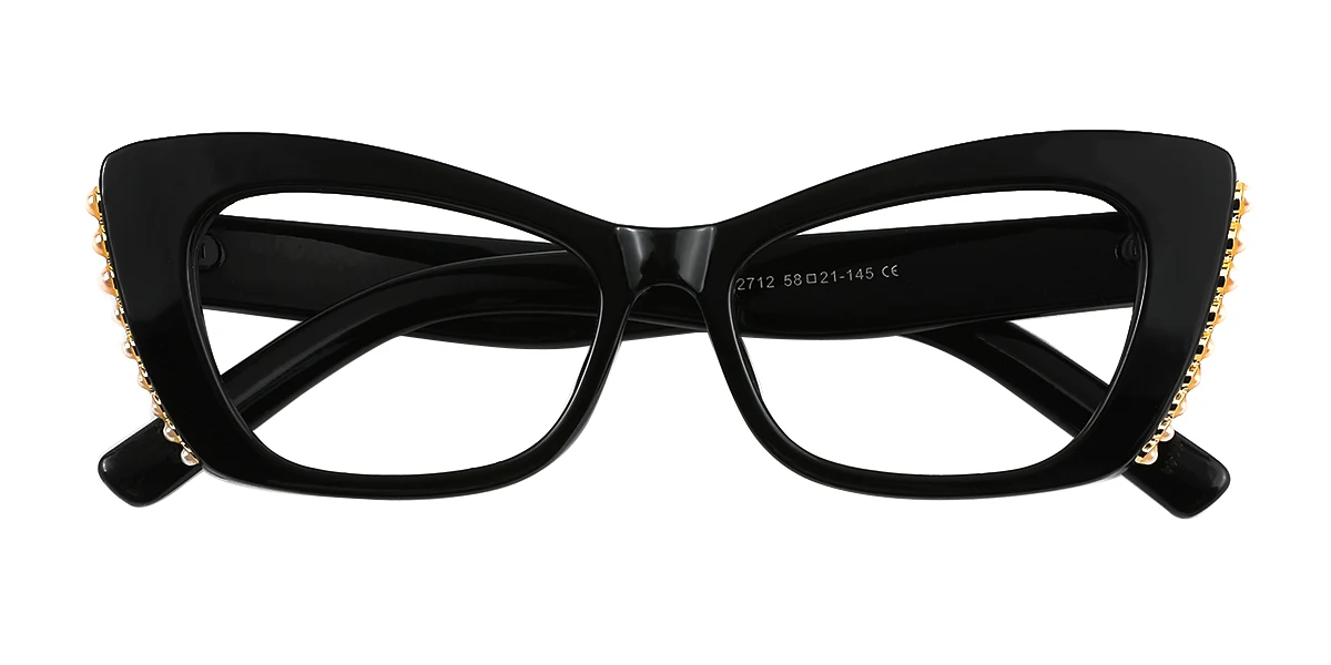 Black Cateye Simple Retro Custom Engraving Eyeglasses | WhereLight