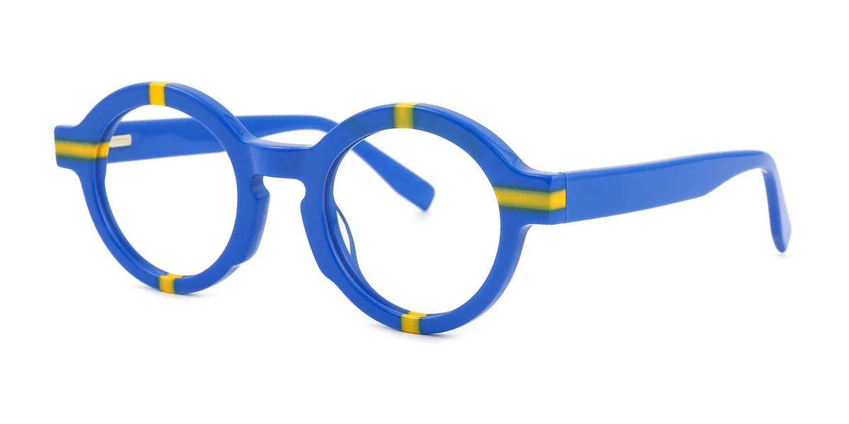 Blue Round Unique Gorgeous Spring Hinges Eyeglasses | WhereLight