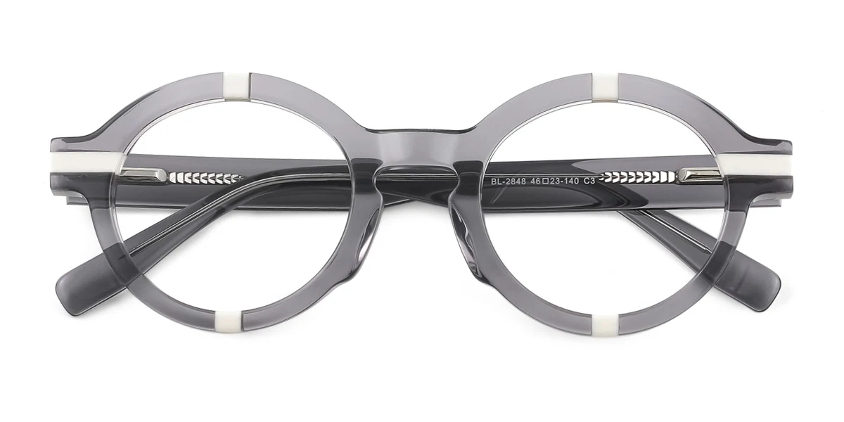Grey Round Unique Gorgeous Spring Hinges Eyeglasses | WhereLight