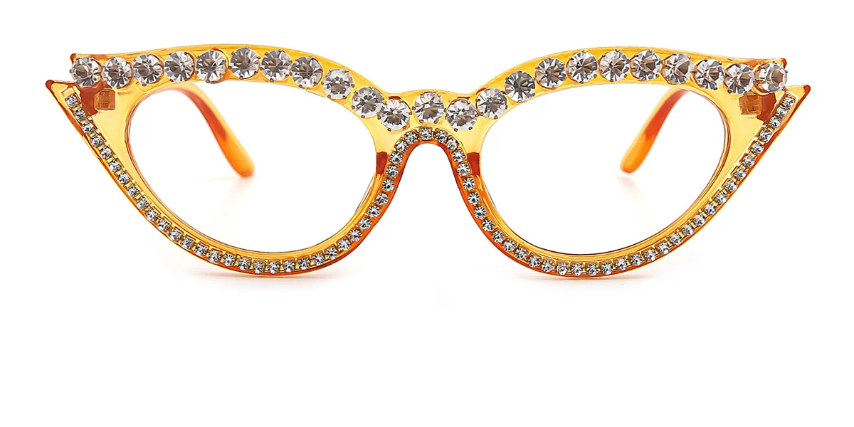Orange Cateye Oval Classic Unique Gorgeous Rhinestone Custom Engraving Eyeglasses | WhereLight
