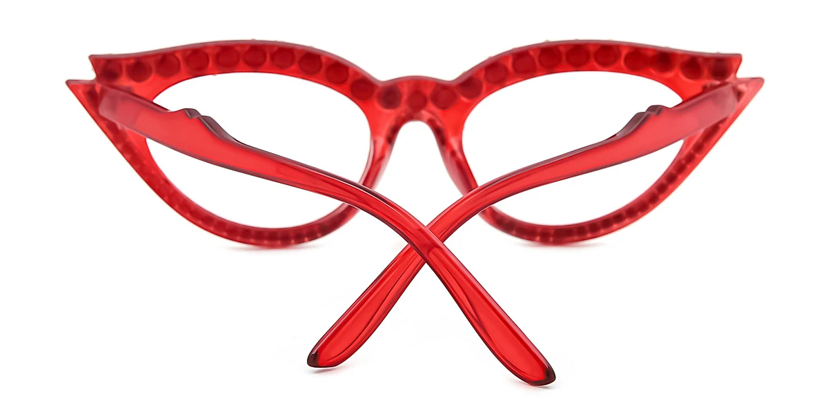 Red Cateye Oval Classic Unique Gorgeous Rhinestone Custom Engraving Eyeglasses | WhereLight