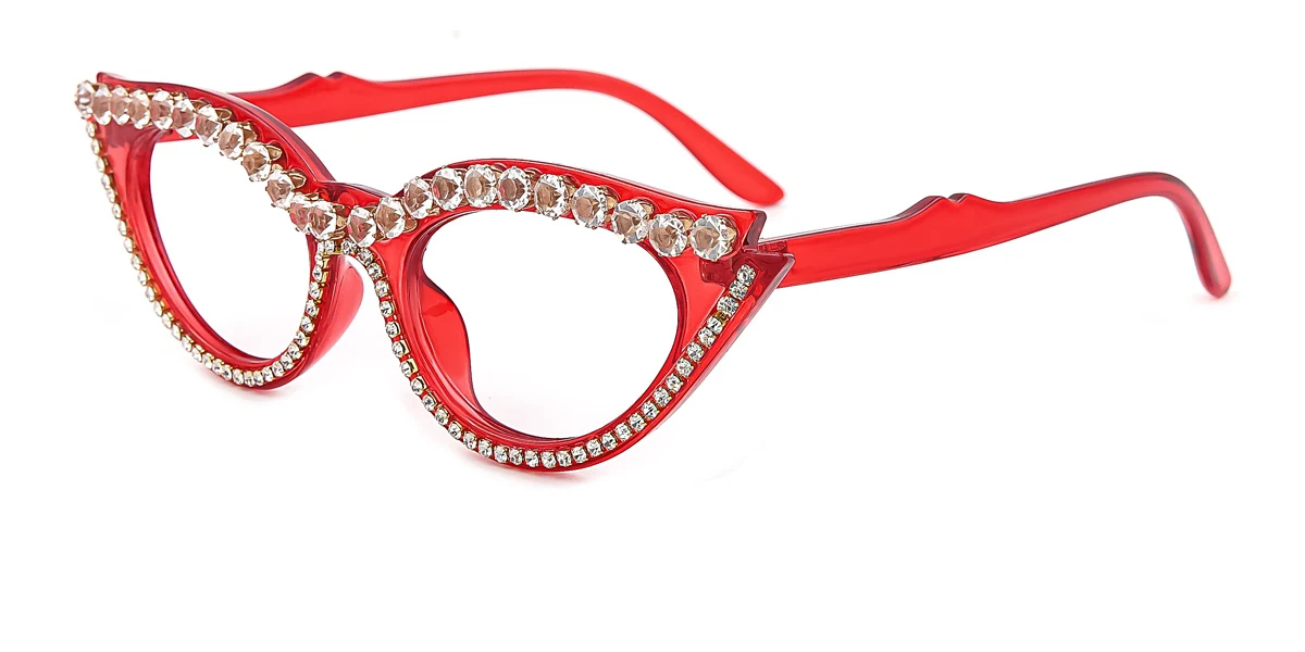 Red Cateye Oval Classic Unique Gorgeous Rhinestone Custom Engraving Eyeglasses | WhereLight