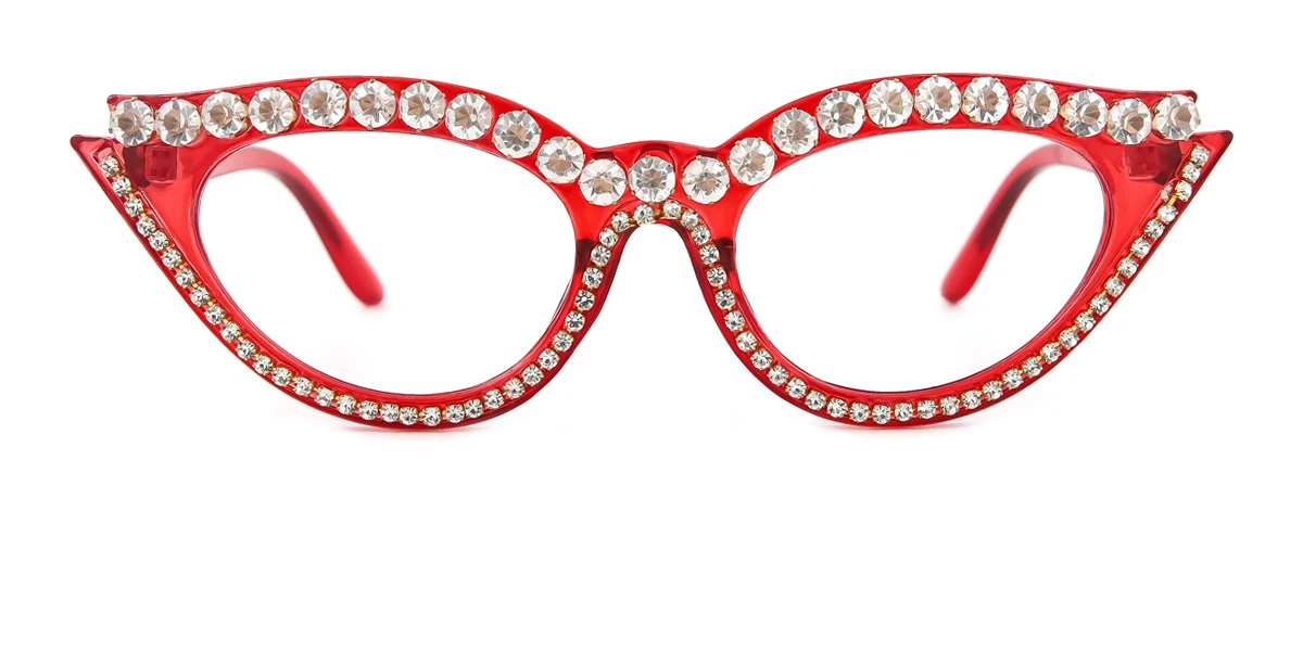 Red Cateye Oval Classic Unique Gorgeous Rhinestone Custom Engraving Eyeglasses | WhereLight