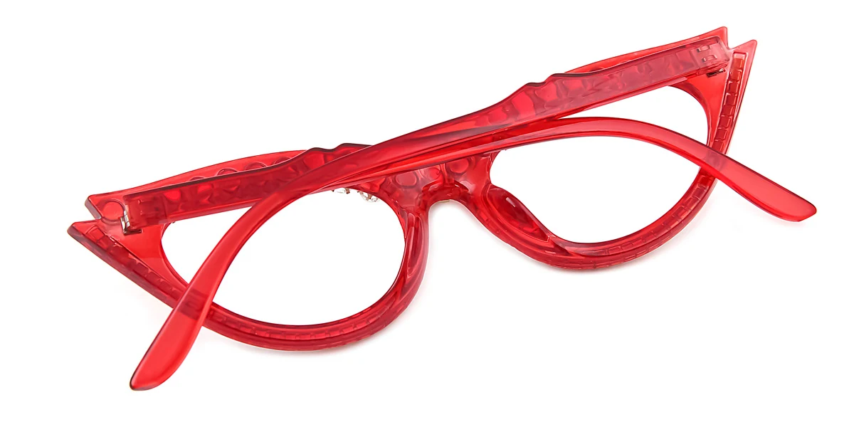 Red Cateye Oval Classic Unique Gorgeous Rhinestone Custom Engraving Eyeglasses | WhereLight