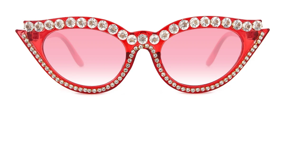 Red Cateye Oval Classic Unique Gorgeous Rhinestone Custom Engraving Eyeglasses | WhereLight