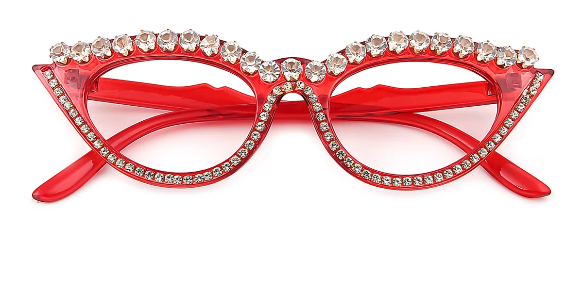 Red Cateye Oval Classic Unique Gorgeous Rhinestone Custom Engraving Eyeglasses | WhereLight