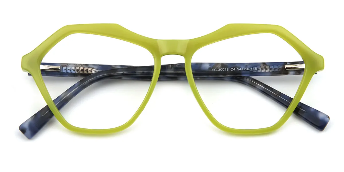 Green Geometric Unique Spring Hinges Custom Engraving Eyeglasses | WhereLight