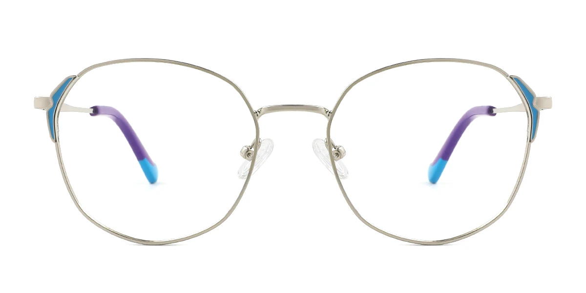 Blue Round Geometric Simple Classic Spring Hinges Eyeglasses | WhereLight