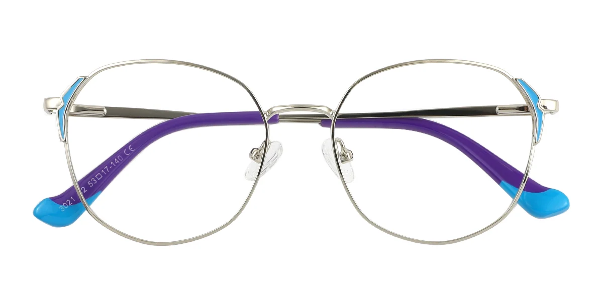 Blue Round Geometric Simple Classic Spring Hinges Eyeglasses | WhereLight