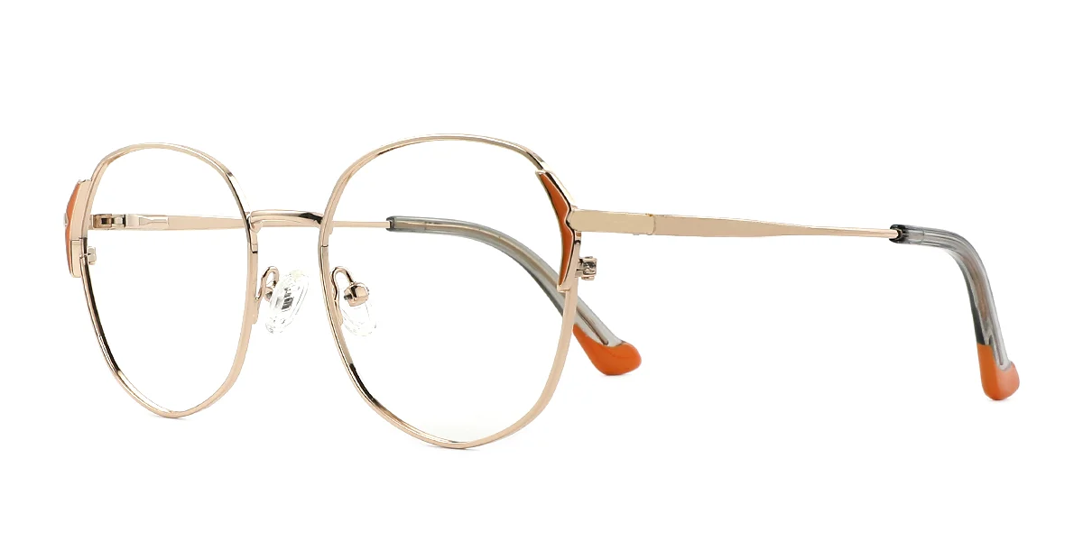 Orange Round Geometric Simple Classic Spring Hinges Eyeglasses | WhereLight