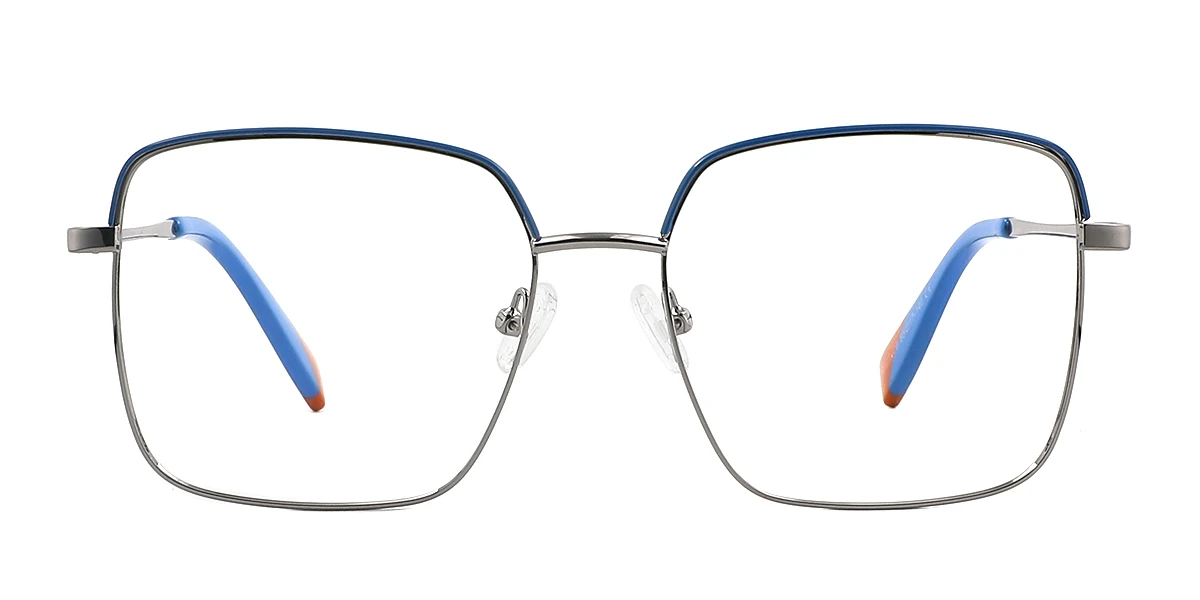 Blue Rectangle Simple Classic Retro Spring Hinges Eyeglasses | WhereLight