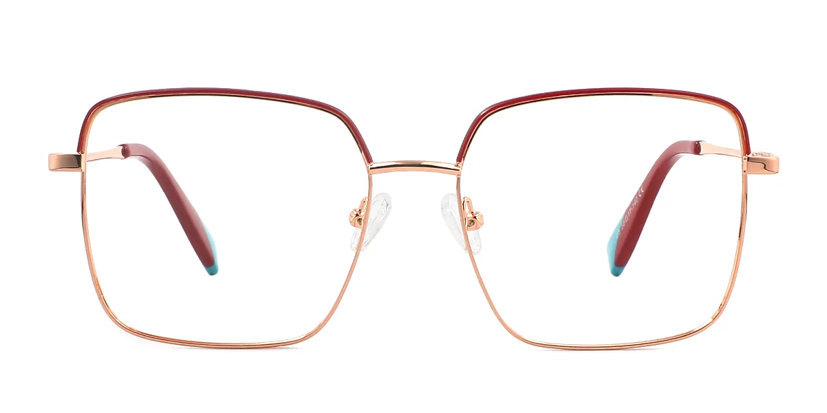 Red Rectangle Simple Classic Retro Spring Hinges Eyeglasses | WhereLight