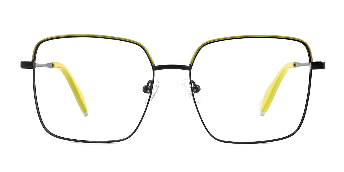 Yellow Rectangle Simple Classic Retro Spring Hinges Eyeglasses | WhereLight