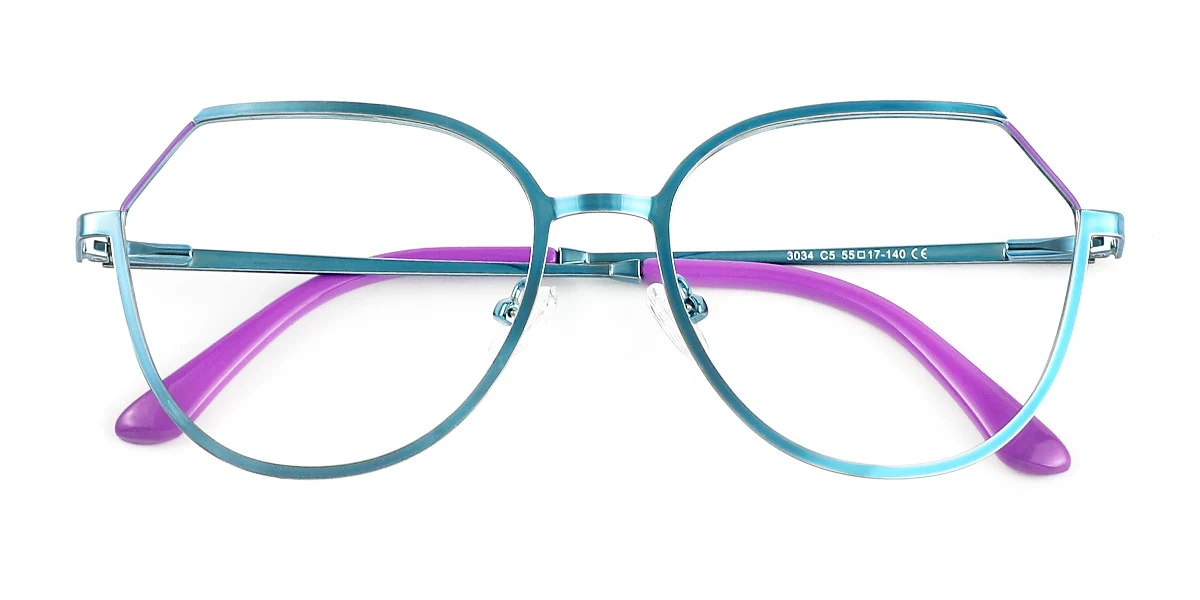 Blue Geometric Simple Spring Hinges Custom Engraving Eyeglasses | WhereLight